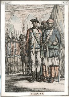 Sepoys, native troops employed by East India Company, 19th century. Artist: Unknown