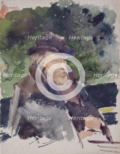 Sketch of Edward Burne-Jones in a Boat, Walton-on-Thames, 1880-1884. Creator: Jules Bastien-Lepage.