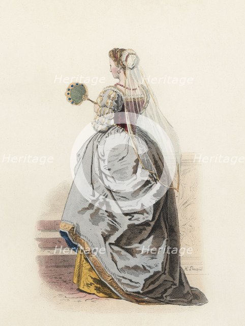 Noble Lady of Venice, in the modern age, color engraving 1870.