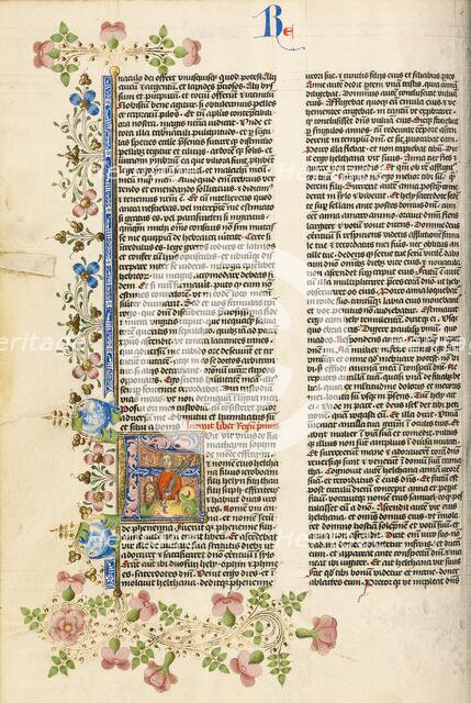 Initial F: David with the Head of Golaith; Bible, about 1450. Creator: Circle of Stefan Lochner.