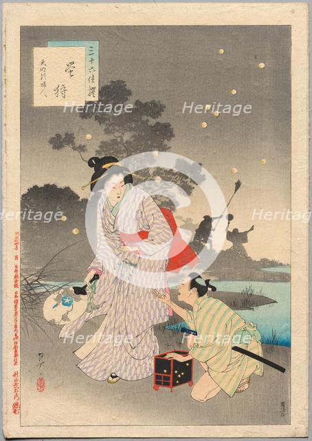 Chasing Fireflies, A Lady of the Tenmei Era (1781-1789)..., 1894. Creator: Mizuno Toshikata (Japanese, 1866-1908).