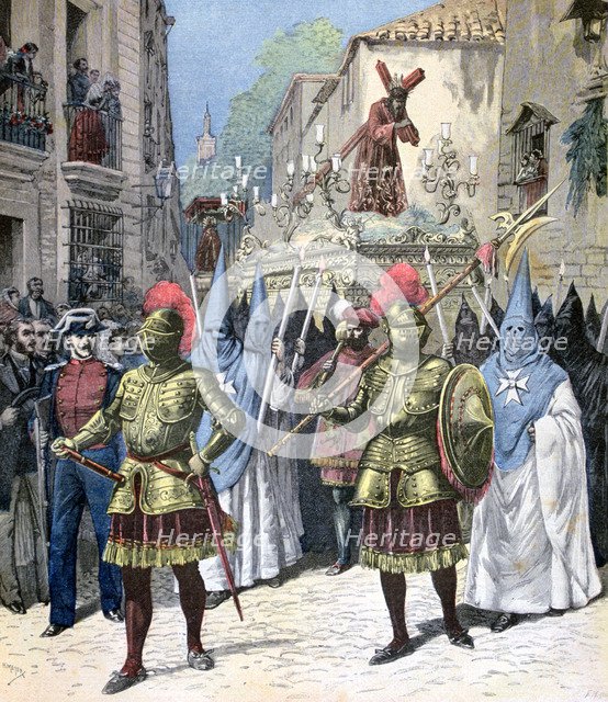 The procession of the Good Friday, Holy Week, Seville, 1891. Creator: Henri Meyer.