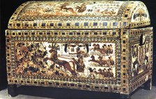 Painted and inlaid coffer from the Treasure of Tutankhamun, Ancient Egyptian, c1325 BC. Artist: Unknown