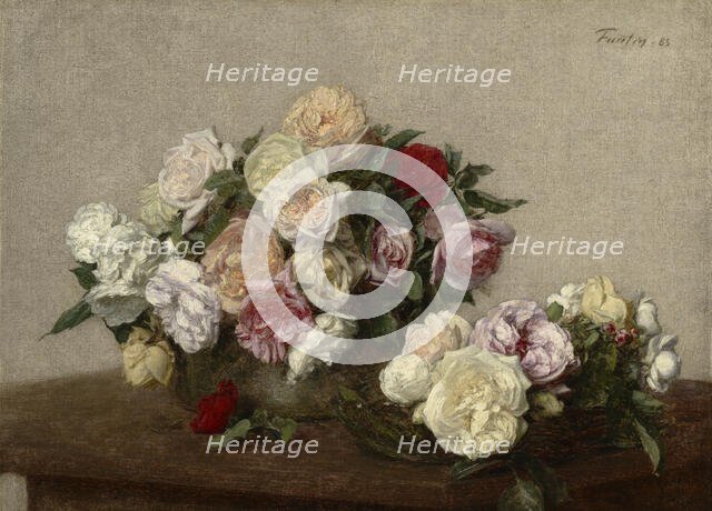 Roses In A Bowl And Dish, 1885. Creator: Henri Fantin-Latour.