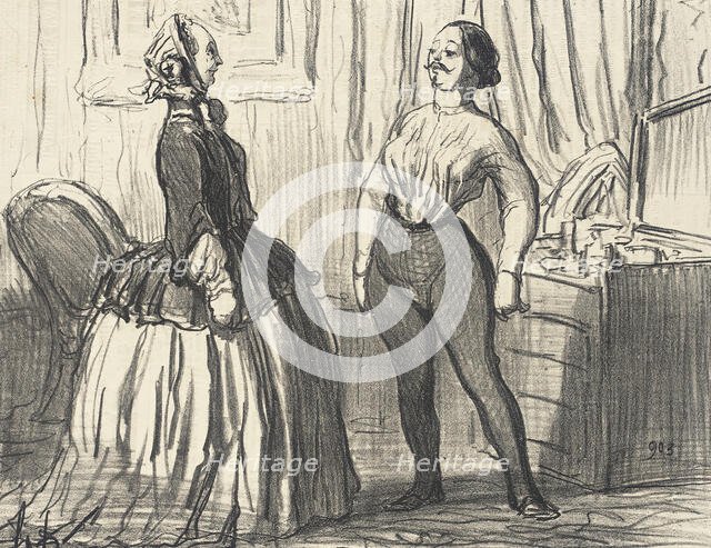 Voyons...Ai-je l'air assez homme comme ça?, 1856. Creator: Honore Daumier.