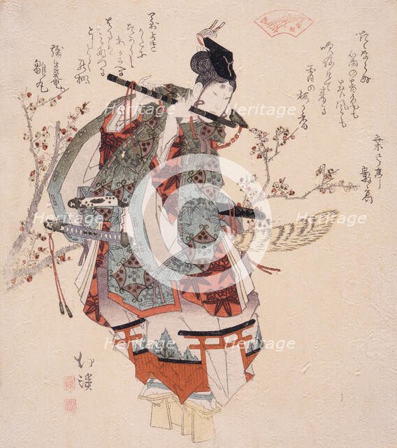 Ushiwaka Playing a Flute, c1830. Creator: Totoya Hokkei.