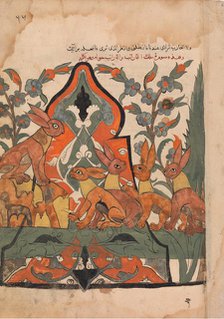 The King of the Hares in Counsel with his Subjects, Folio from a Kalila wa Dimna, 18th century. Creator: Unknown.