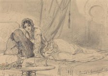 A Middle Eastern Woman Reclining in an Exotic Setting, 1844. Creator: Edouard de Beaumont.