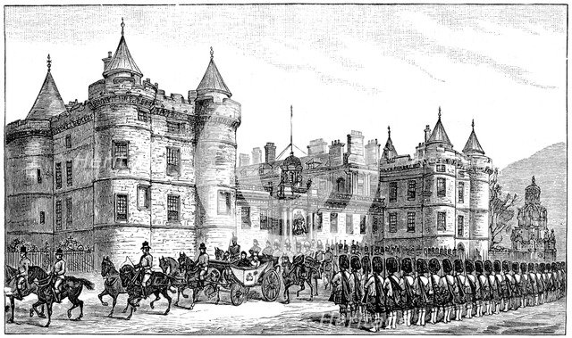 The queen leaving Holyrood Palace, Edinburgh, 1886, (1900). Artist: Unknown