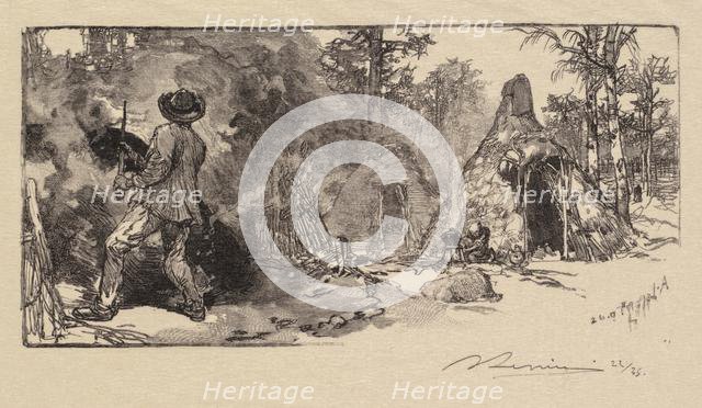 Fontainebleau Forest: Coalmen (La Forêt de Fontainebleau: Les Charbonniers), 1890. Creator: Auguste Louis Lepère (French, 1849-1918); A. Desmoulins, Published in Revue Illustrée, 1887-90.