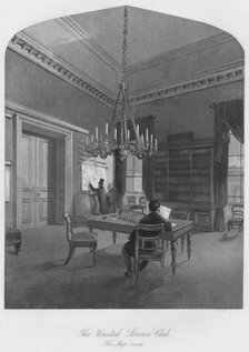 'The United Service Club. The Map room', c1841. Artist: Henry Melville.