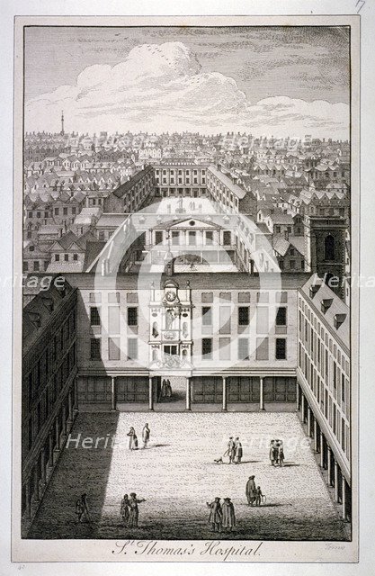 A bird's-eye view of St Thomas's Hospital in Southwark, London, c1825. Artist: Toms