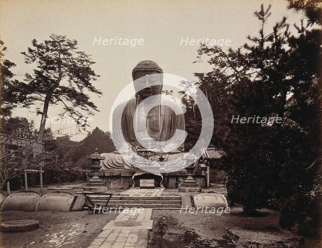 Kamakura, Japan: large statue of "Daibootz" or the "Great Buddha", in wooded country, c1873. Creator: William Pryor Floyd.