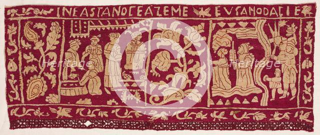 Embroidered Border: The Making of Unleavened Bread and the Israelites Sent Away, 1500s-1600s. Creator: Unknown.