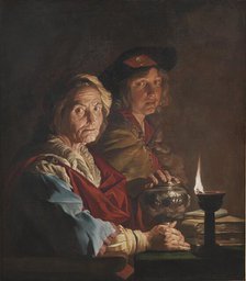 An Old Woman and a Youth by Lamplight, 1615-1650. Creator: Matthias Stomer.