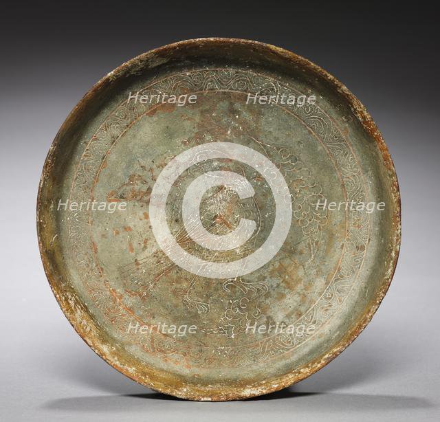 Deep Plate with Hawk and Foliage, 1100s. Creator: Unknown.