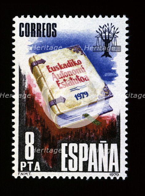 Stamp of 8 pesetas, issued for the proclamation of the Statute of Autonomy of the Basque Country …