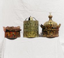 Old iron marriage crowns from the seventeenth century, Rostov museum, Rostov Velikii, 1911. Creator: Sergey Mikhaylovich Prokudin-Gorsky.