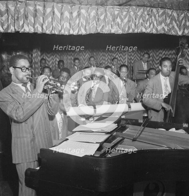 Portrait of Dizzy Gillespie, John Lewis, Cecil Payne, Miles Davis, and Ray Brown..., New York, 1946. Creator: William Paul Gottlieb.