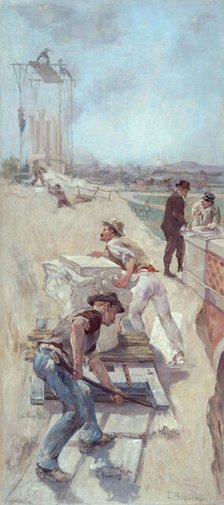 Sketch for the Lobau gallery of the Hotel de Ville in Paris: Works to establish a square, c1890. Creator: Emile-Henri Blanchon.