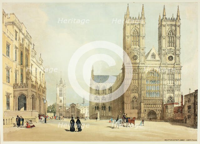 Westminster Abbey, Hospital and Company, plate seven from Original Views of London as It Is, 1842. Creator: Thomas Shotter Boys.