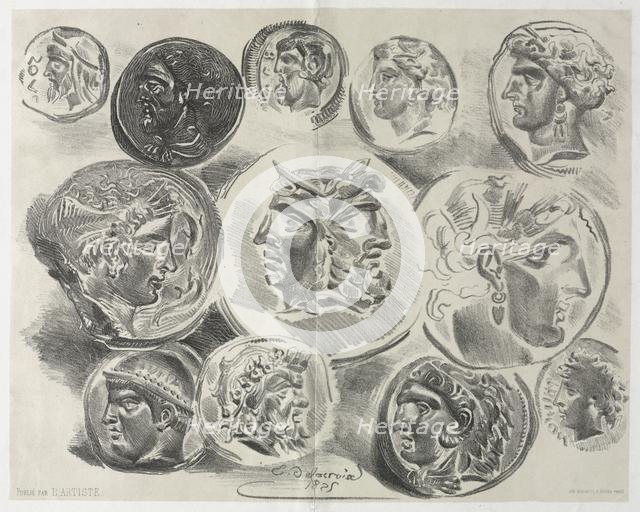 Feuille de douze médailles antiques, 1825. Creator: Eugène Delacroix (French, 1798-1863).