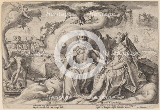 The Dispute between Jupiter and Juno, c. 1615. Creator: Goltzius, Workshop of Hendrick, after Hendrick Gol.