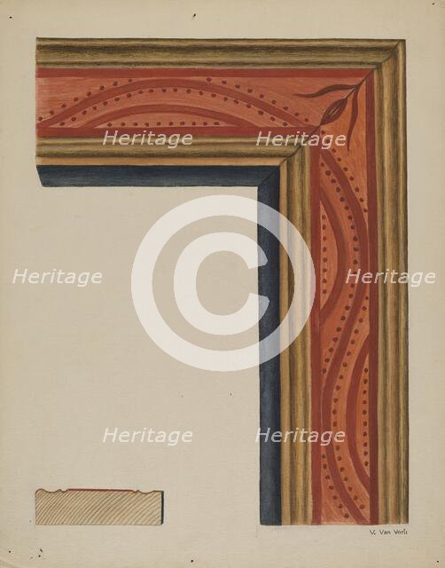 Hand-carved Picture Frame "River of Life" Motif, c. 1938. Creator: Vera Van Voris.