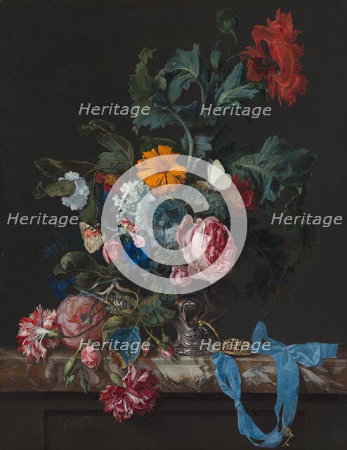 Flower Still Life with a Timepiece, c1647-1683. Creator: Willem van Aelst.