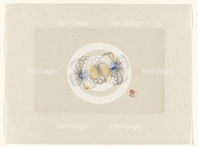 Design for jewel in the form of two stylized flowers, with gold and sapphire, c.1920-c.1930. Creator: Jules Chadel.