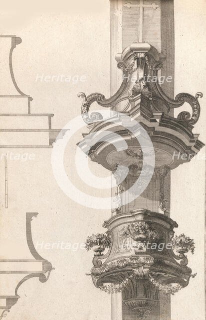 Design for a Pulpit, Plate 2 from an Untitled Series of Pulpit Designs, Pri..., Printed ca. 1750-56. Creator: Martin Engelbrecht.