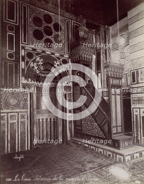 Le Caire - Intérieur de la mosquée El Bordei, 1870s. Creator: Felix Bonfils.