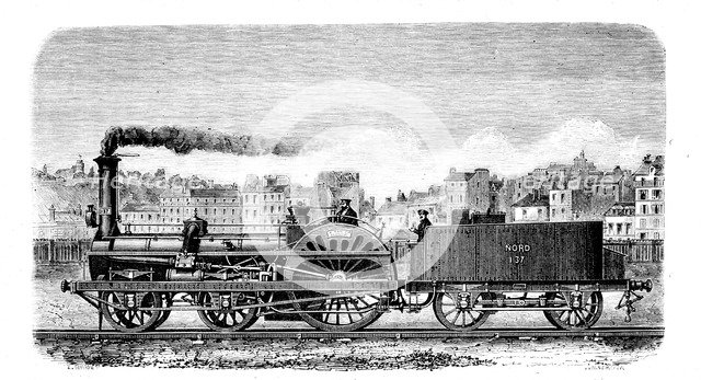 Railway steam locomotive designed in 1849 by English engineer Thomas Russell Crampton. Artist: Unknown
