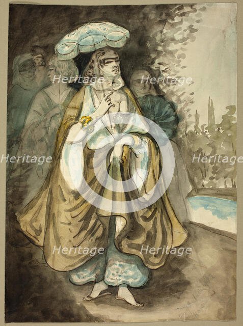 One of the Ladies of the Harem (recto); Fragment of a Landscape (verso), 1854/56. Creator: Constantin Guys.