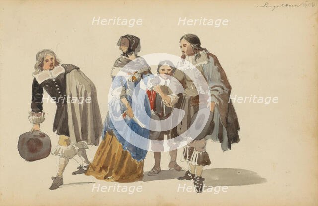 Group of figures in seventeenth century clothing, c.1846-c.1882. Creator: Cornelis Springer.