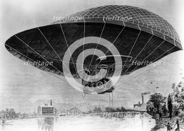 Rieckert's bicycle airship, 1889. Artist: Unknown