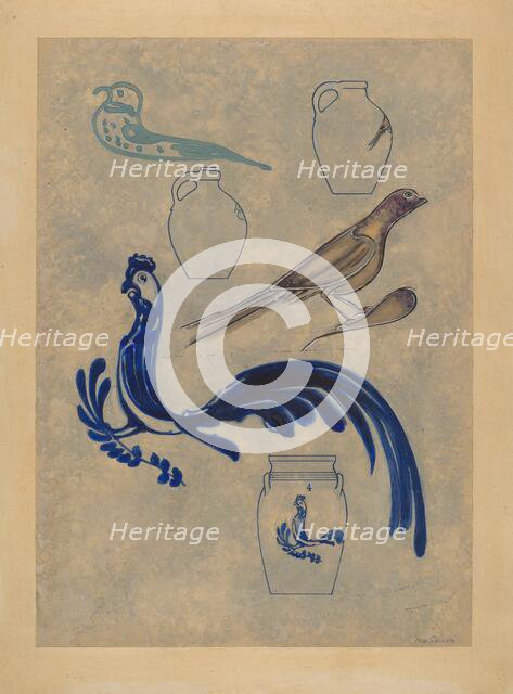 Bird Decorations on Stoneware, 1935/1942. Creator: Charles Caseau.