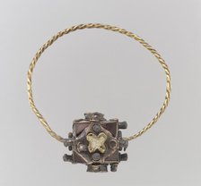 One of a Pair of Gold Earrings with Garnets, Frankish, second half 8th century. Creator: Unknown.