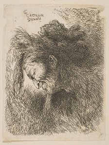 Head of an old man looking down, facing left, from the series 'Small Studies of He..., ca 1645-1650. Creator: Giovanni Benedetto Castiglione.