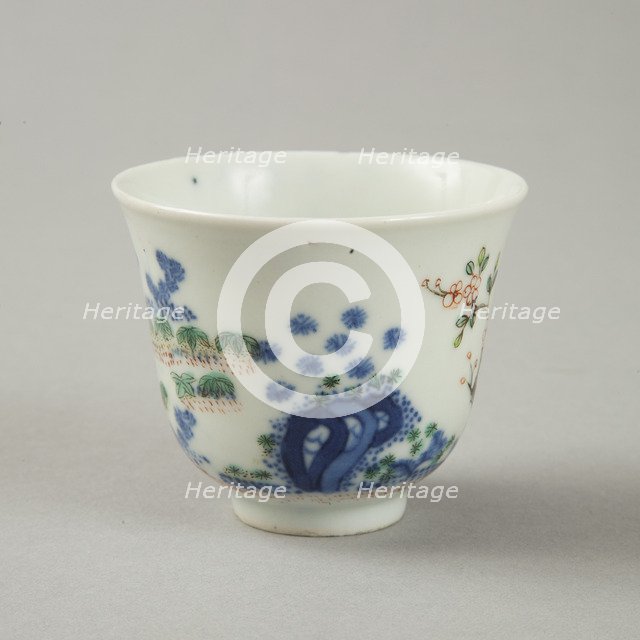 Underglaze blue month cup with polychrome enamelled decoration, second half of 19th century. Artist: Unknown.
