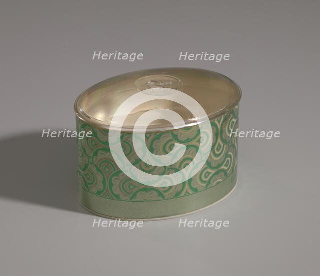 Green and gold makeup box from Mae's Millinery Shop, 1941-1994. Creator: Prince Matchabelli Inc.