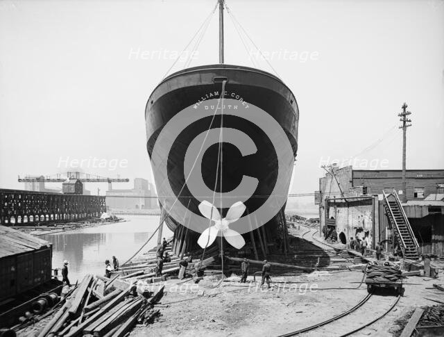 Str. William E. Corey, stern view on the ways, South Chicago, Ill., 1905. Creator: Unknown.