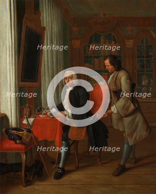 A physician in his study writing a prescription for his waiting patient, 1745. Creator: Peter Jacob Horemans.