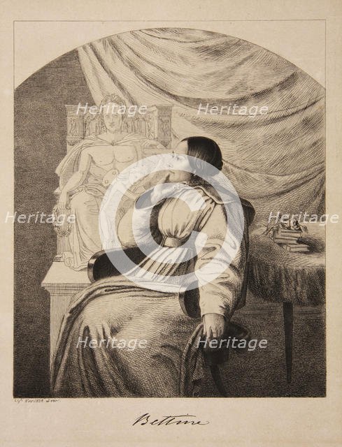 Portrait of the writer Bettine von Arnim (1785-1859), née Brentano, 1838. Creator: Grimm, Ludwig Emil (1790-1863).