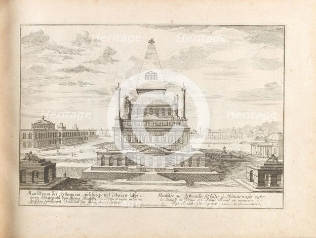 The Mausoleum at Halicarnassus. From "Entwurff einer historischen Architektur", 1725. Creator: Fischer von Erlach, Johann Bernhard (1656-1723).