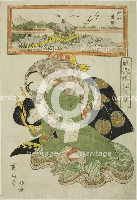 Descending Geese at Katada (Katada rakugan), from the series "Fashionable Eight Views..., c.1814/17. Creator: Kikukawa Eizan.