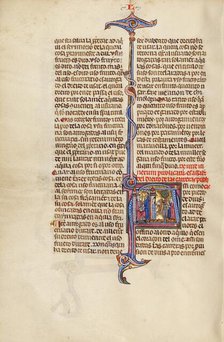 Initial A: A Man before a King and A Man within a Doorway Receiving the Body..., about 1290-1310. Creator: Unknown.