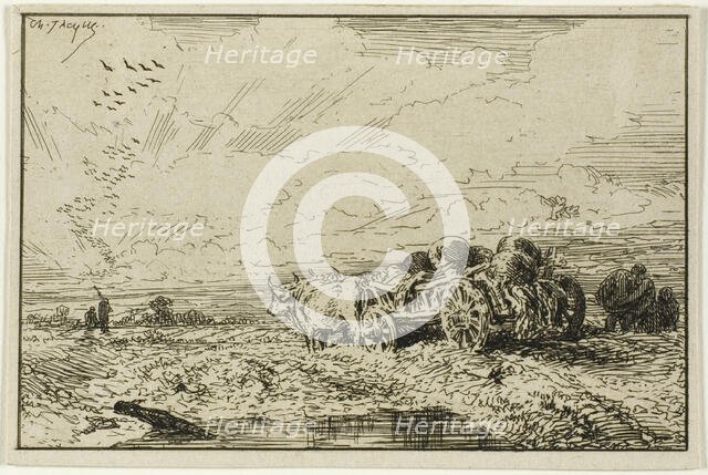 Landscape with Ox-Drawn Wagon, 1846. Creator: Charles Emile Jacque.