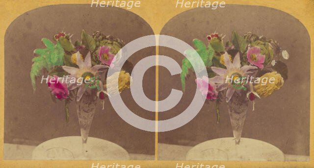 Flowers in clear glass vase, about 1870-1880. Creator: Unknown.