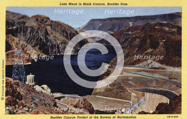 Boulder Dam and Lake Mead, Arizona/Nevada, USA, 1940. Artist: Unknown